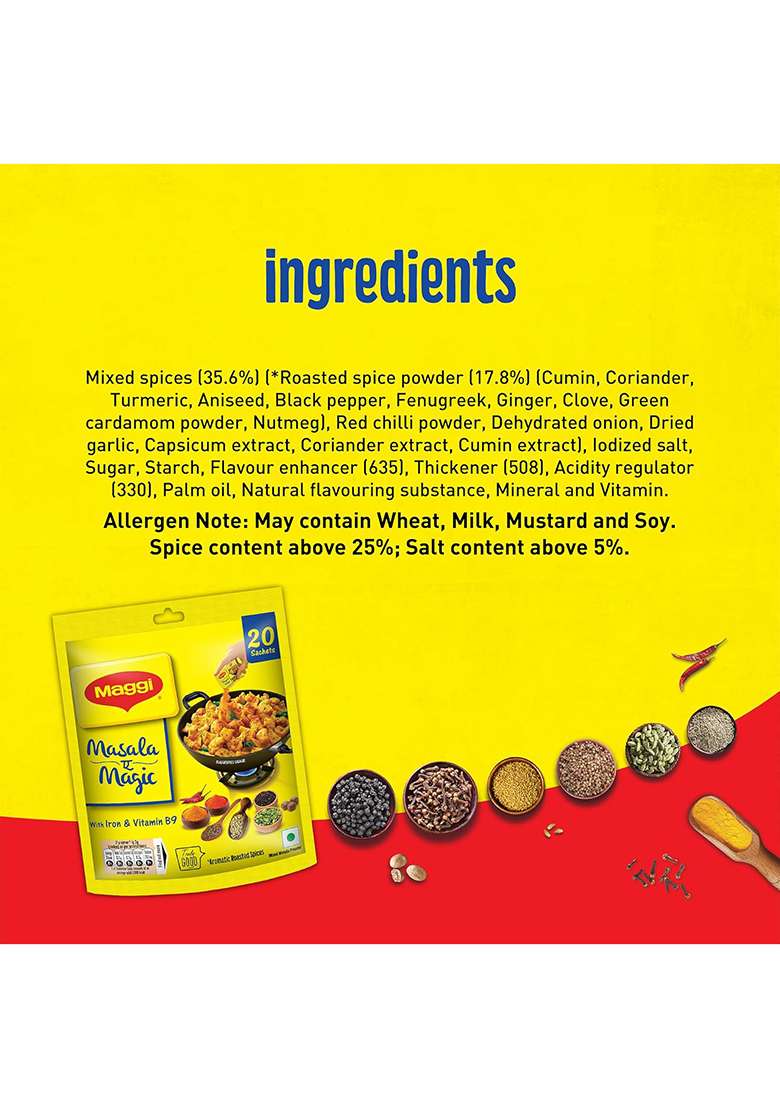Maggi Masala-Ae-Magic Vegetable Masala, All In One | 120G Pouch (6G X 20 Sachets) - Indya