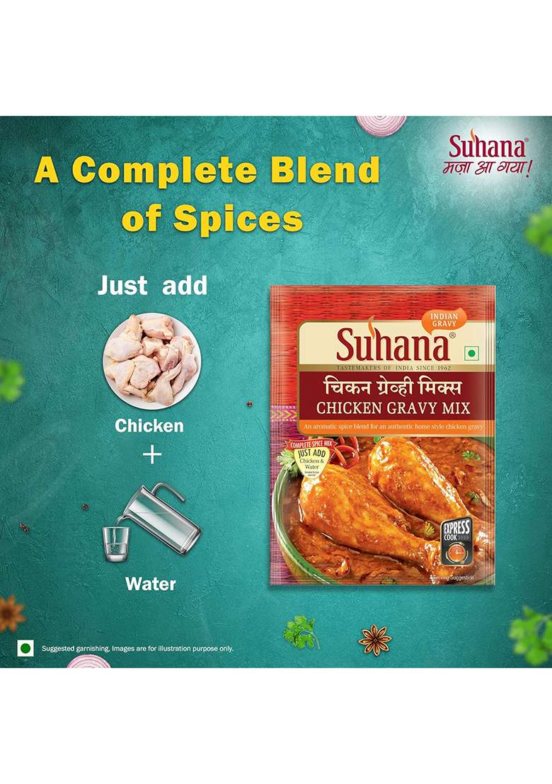 Suhana Chicken Gravy Mix 80Gram Pouch | Spice Easy To Cook Pack Of 4 - Indya
