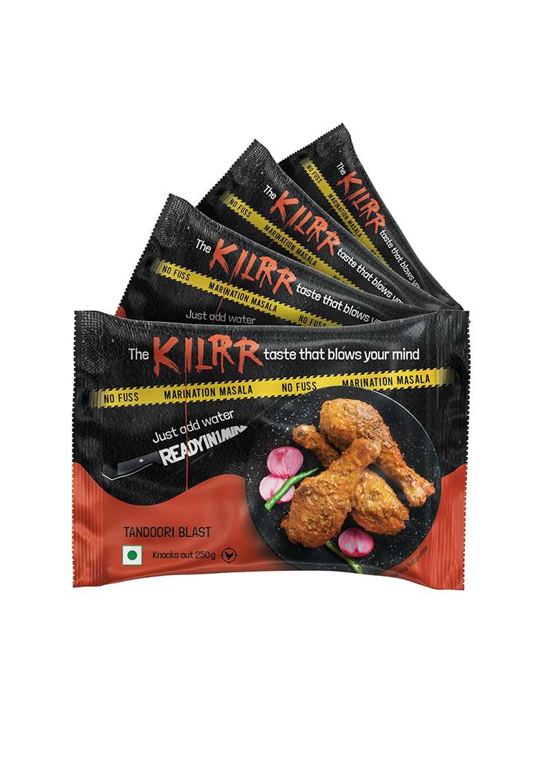 Kilrr Chicken Marination - Tandoori Masala For 1Kg | Pack Of 4 (Marinates 250G Per Pack) 1- Min Killer Marinade Tikka, Add Water & Oil All-Natural, No Preservatives Or Additives Gang - Indya