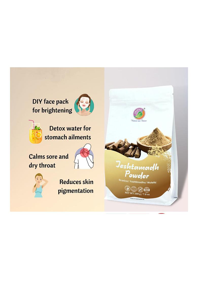 Saipro Nature Our Future Saipro'S Jesthamadh Powder 200 Gm, Liquorice(Mulethi) Root, For Food, Health, Cosmetics, Hair Care | Natural Edible, Atimadhuram Podi Hittu Herbal Supplement Yashtimadhu, No Preservatives