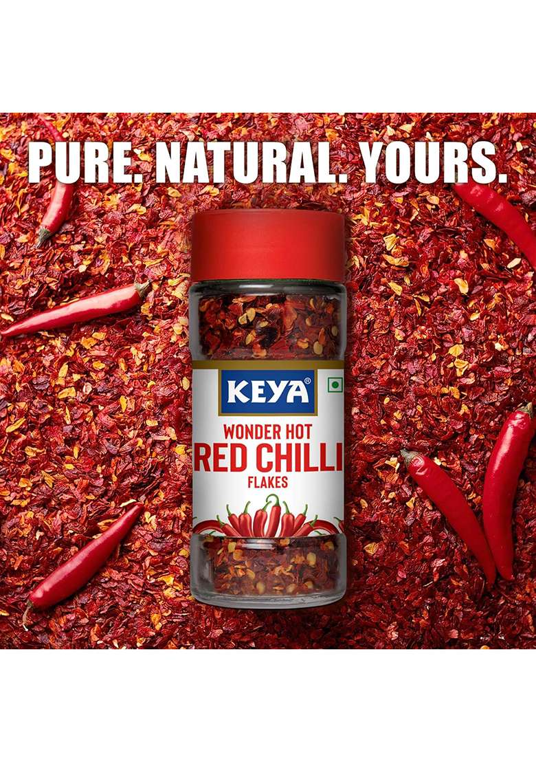 Keya Red Chilli Flakes | Dry Seasonings Aromatic Spicy Dried Pizza Pasta Seasoning Zero Added Colours, Fillers, Additives & Preservatives 100% Natural 40Gm - Indya