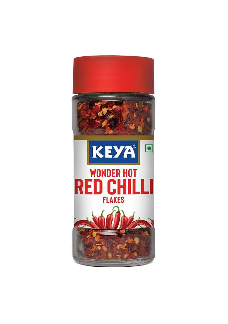 Keya Red Chilli Flakes | Dry Seasonings Aromatic Spicy Dried Pizza Pasta Seasoning Zero Added Colours, Fillers, Additives & Preservatives 100% Natural 40Gm - Indya