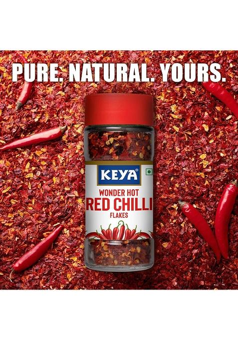 Keya Red Chilli Flakes | Dry Seasonings Aromatic Spicy Dried Pizza Pasta Seasoning Zero Added Colours, Fillers, Additives & Preservatives 100% Natural 40Gm
