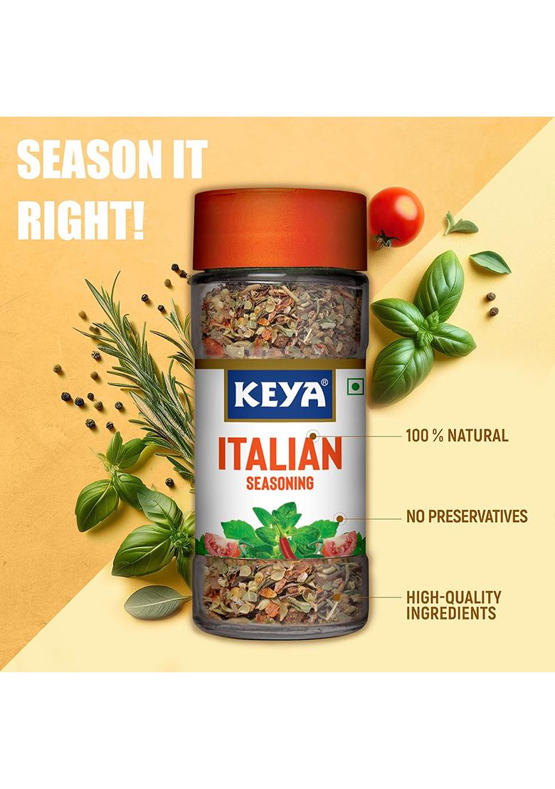 Keya Italian Seasoning, All Natural & Healthy Spice Blend For Pizza, Pasta| Glass Bottle | Premium Herbs And Spices 35Gm