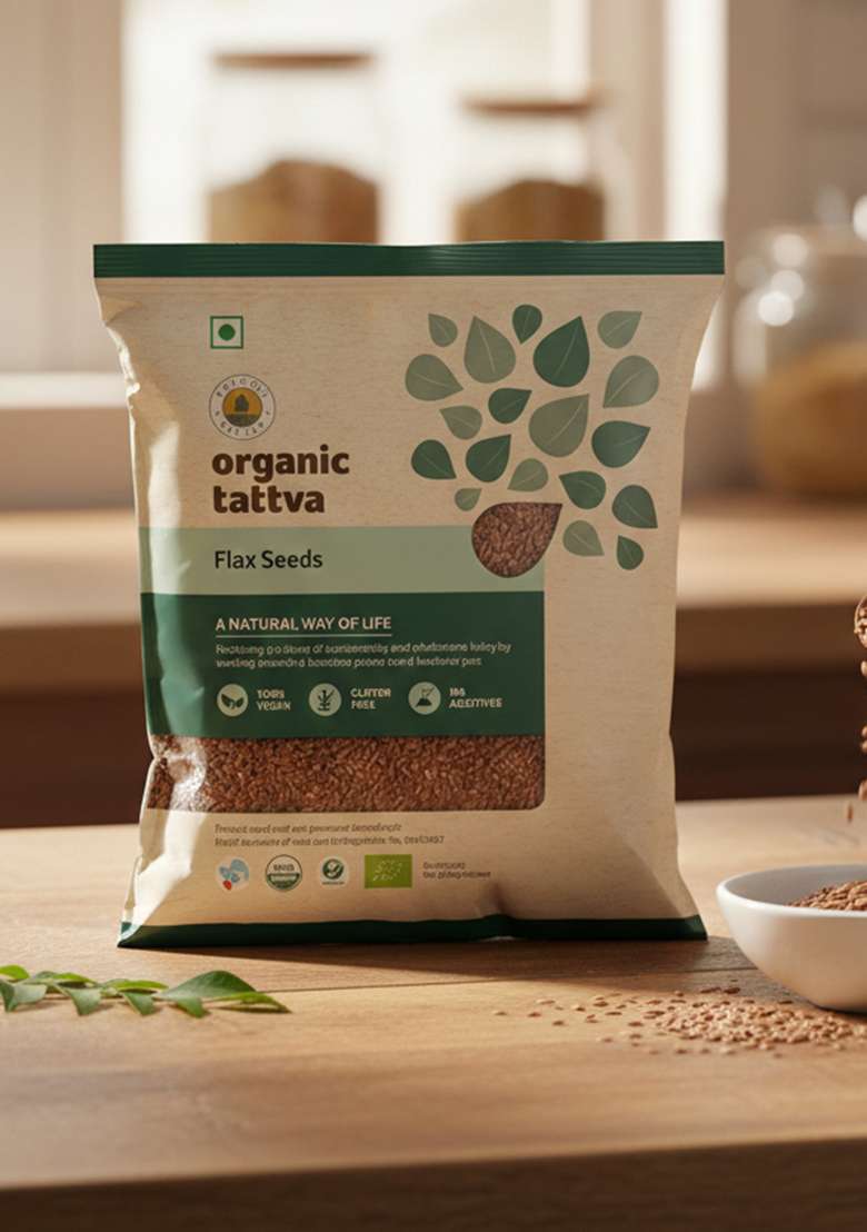 Organic Tattva Tattva, Flax Seeds (Alsi) Quality Raw Unroasted Seeds, No Artificial Additives Or Harmful Pesticides Enriched With Omega-3, Heart-Healthy (100G, Pouch) - Indya
