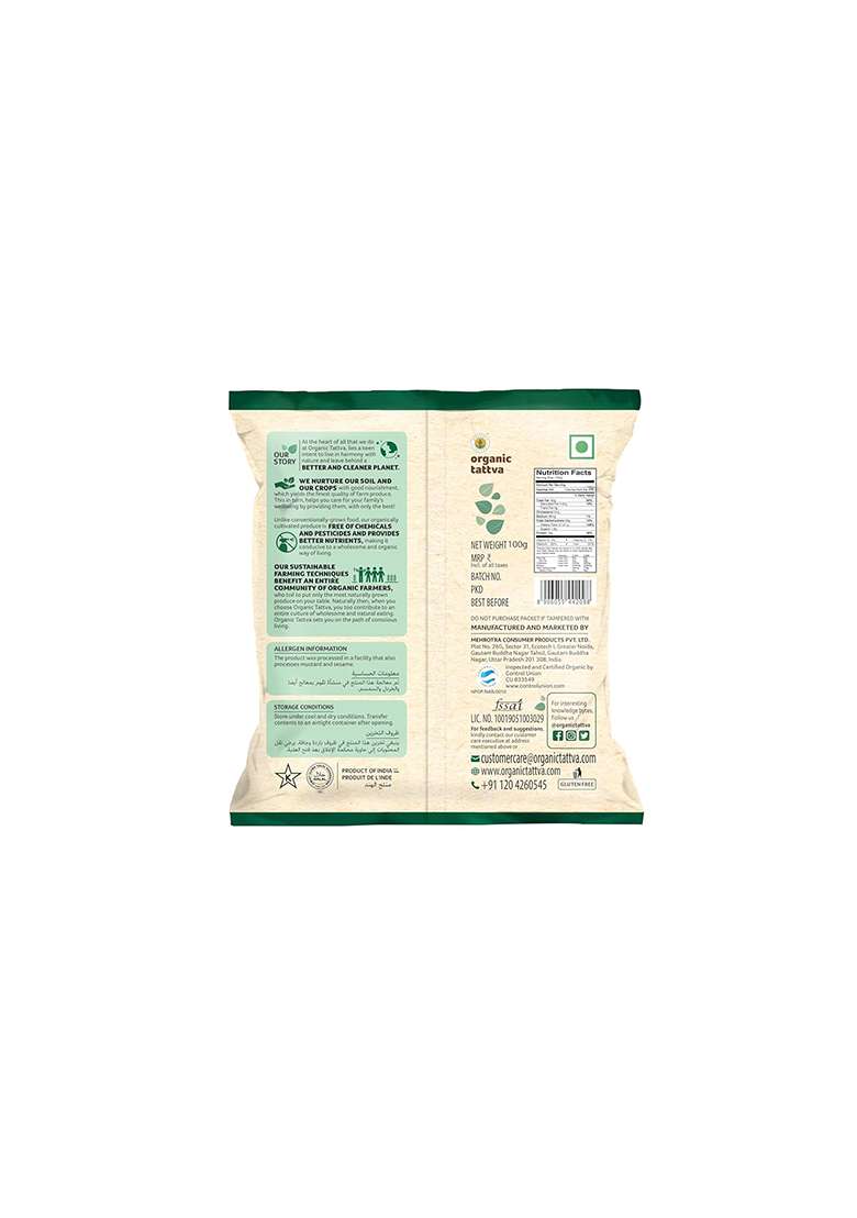 Organic Tattva Tattva, Flax Seeds (Alsi) Quality Raw Unroasted Seeds, No Artificial Additives Or Harmful Pesticides Enriched With Omega-3, Heart-Healthy (100G, Pouch) - Indya