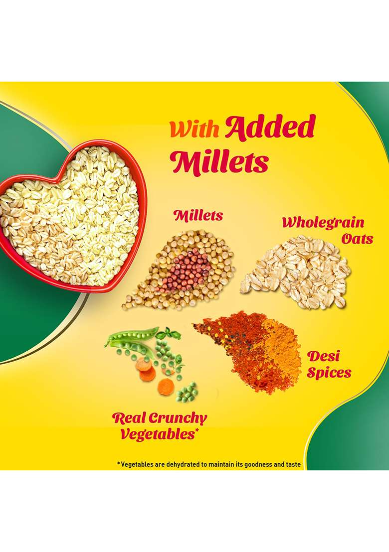 Saffola Masala Oats |38G|Veggie Twist | Tasty, Anytime Snack Ready In 3 Mins Millets Goodness- With Bajra & Jowar No Maida , Added Preservatives Helps Manage Weight - Indya