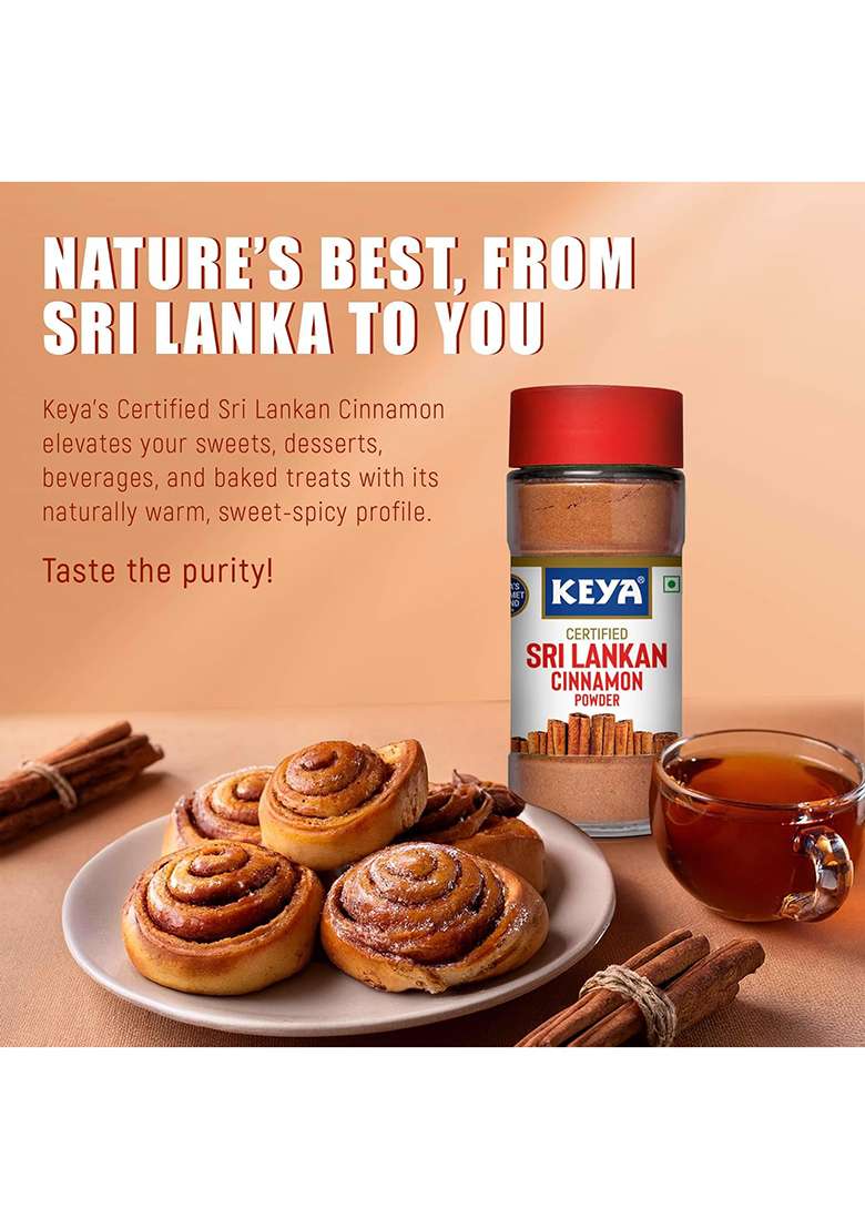 Keya Srilankan Certified Cinnamon Powder | Dalchini Ceylon Non Cassia Sourced From Sri Lanka 100% Pure & Natural Packed With Zero Preservatives Or Additives Indian Spices Aroma Flavour 45G - Indya
