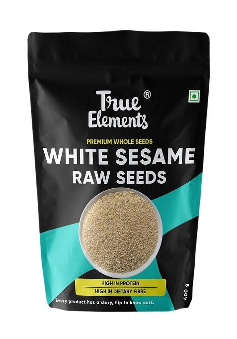 True Elements Raw White Sesame Seeds 400Gm - 100% Clean And Natural Til | Safed For Eating Everyday Essentials Indian Spices Non Gmo Antioxidant Rich
