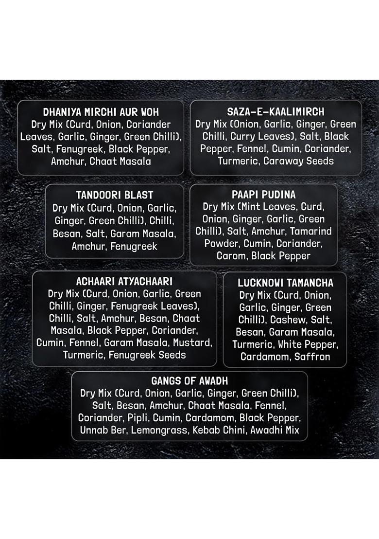 Kilrr Chicken Marination Masala Variety Pack Of 7 (Marinates 250G Per Pack) | 1- Min Killer Marinade For Tikka, Tandoori Just Add Water & Oil All-Natural, No Preservatives Or Additives Gang