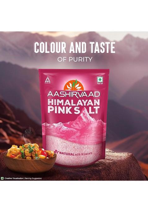 Aashirvaad Himalayan Pink Salt, 100% Natural Rock Salt Sourced From The Ranges, Pure Sendha Namak With Minerals For Everyday Use, 1 Kg