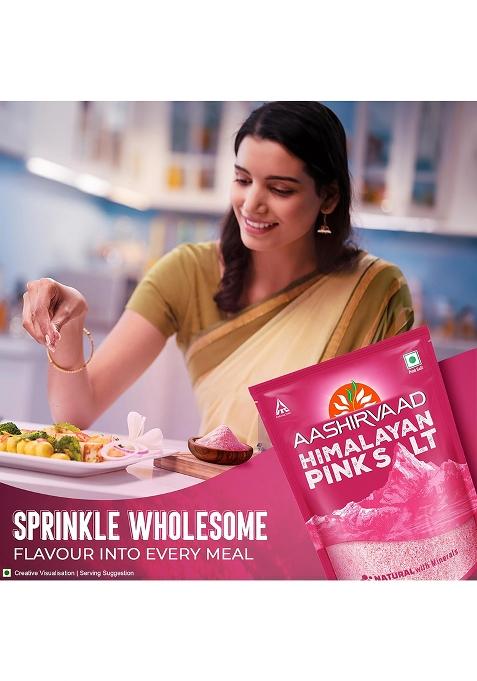 Aashirvaad Himalayan Pink Salt, 100% Natural Rock Salt Sourced From The Ranges, Pure Sendha Namak With Minerals For Everyday Use, 1 Kg