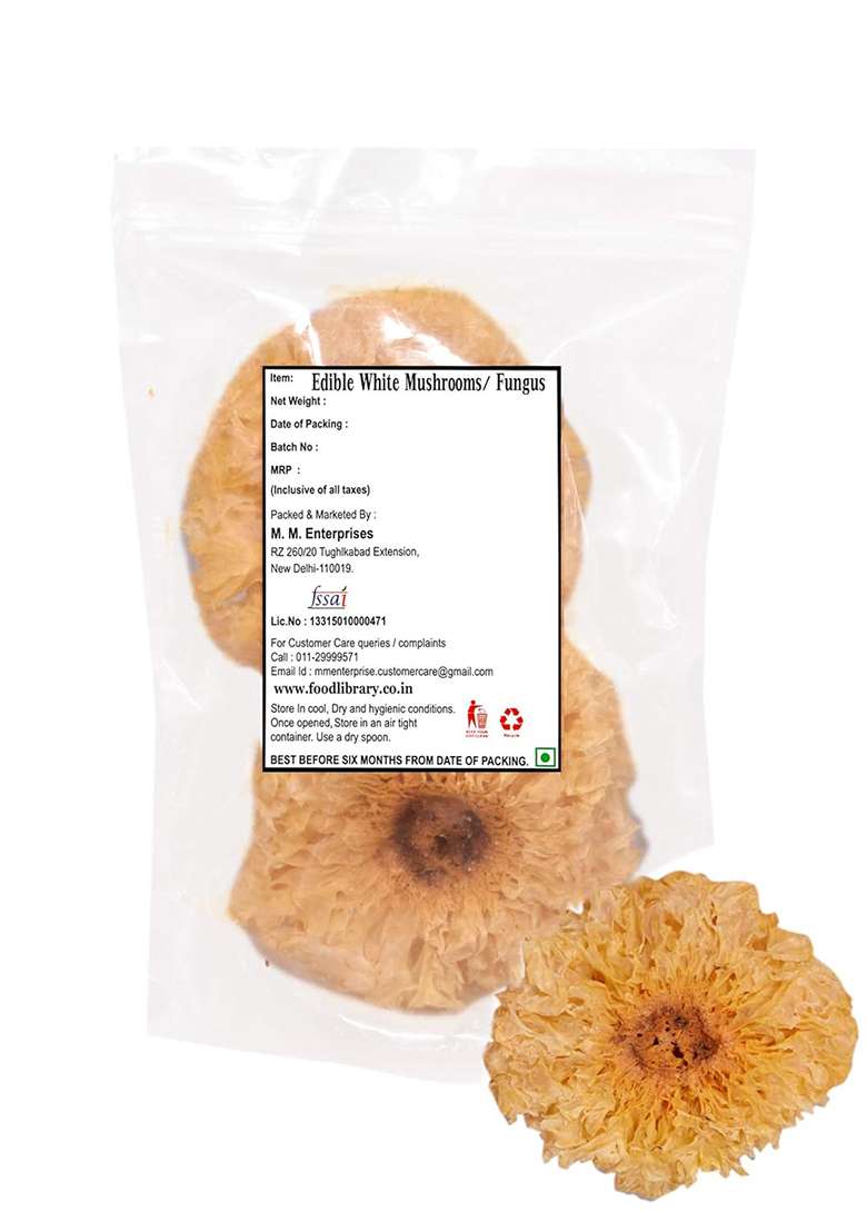 Food Library The Magic Of Nature Dried Snow Fungus Mushrooms, White Fungus, Natural , 75G | Healthy Edible Mushroom For Soups & Desserts - Indya
