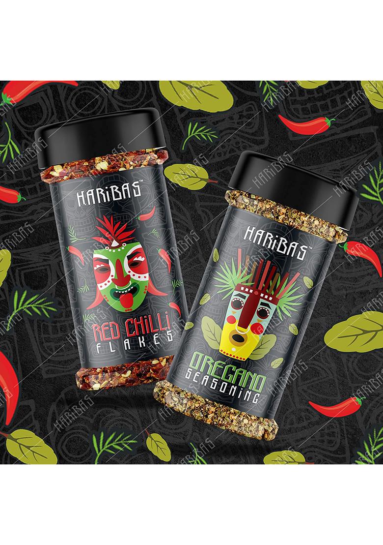 Haribas Combo Of Red Chilli Flakes&Oregano Sprinkler100Gram Eachnatural Ingredientschilli Seasonings 100% Purevegetarian Pizzapastasandwich Usessame Taste Every Time