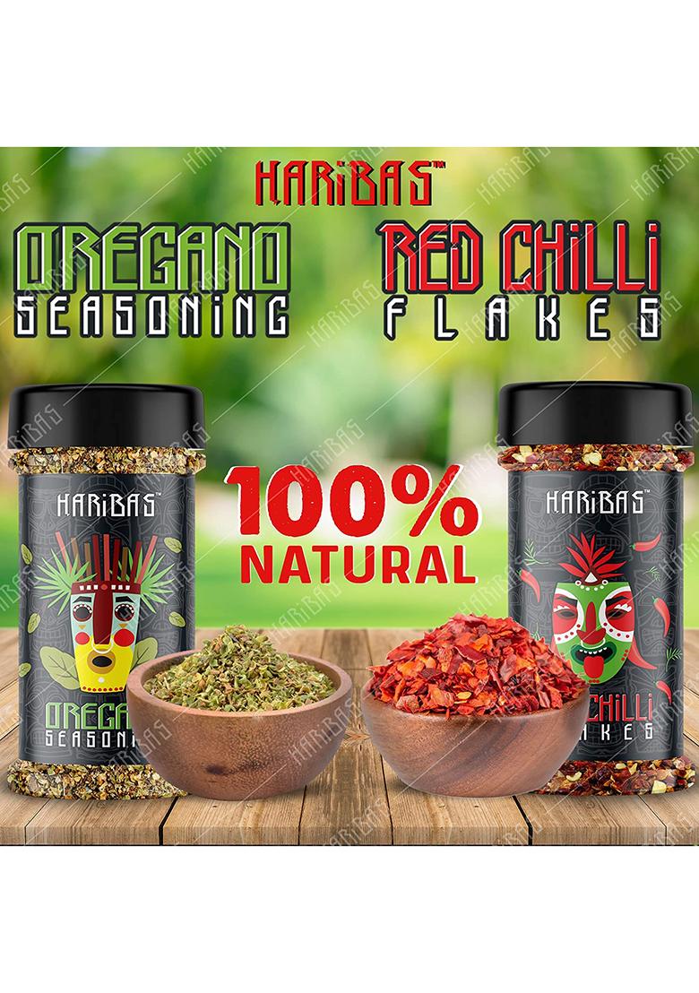 Haribas Combo Of Red Chilli Flakes&Oregano Sprinkler100Gram Eachnatural Ingredientschilli Seasonings 100% Purevegetarian Pizzapastasandwich Usessame Taste Every Time