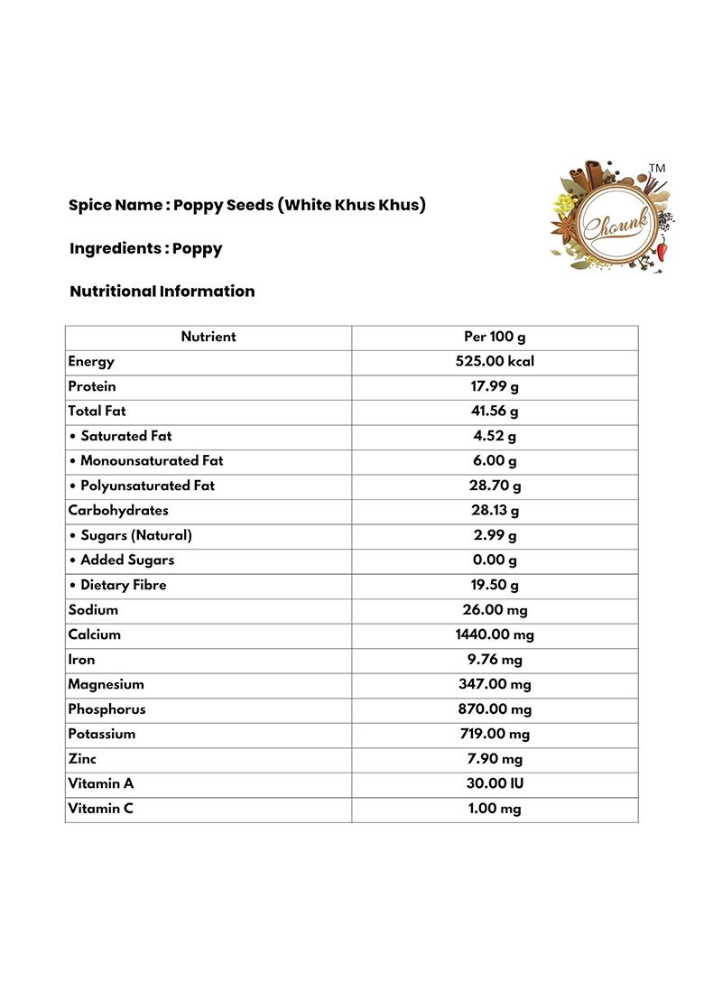 Chounk Spices Natural Poppy Seeds 100 Gm Artificial Colors And Preservatives Free | Khus Khas Posta Dana Khaskhas White No Coating