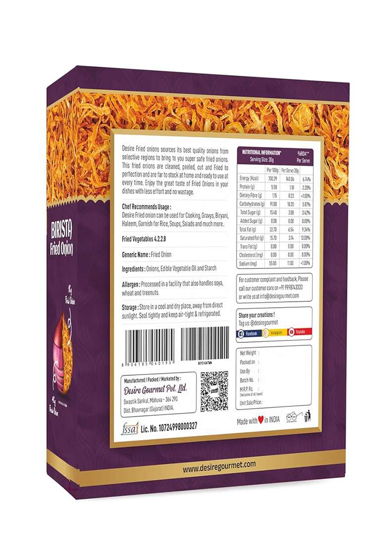 Desire Golden Fried Onion 400G | Flakes |Birista Pyaz Used For Biryani,Gravies, Indian Curries - Indya