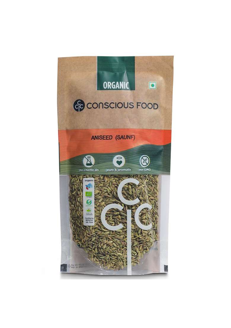 Conscious Food Saunf | Fennel Seeds Aniseed 100G Certified Organic Pure & Flavorful Chemical Free Pesticides - Indya