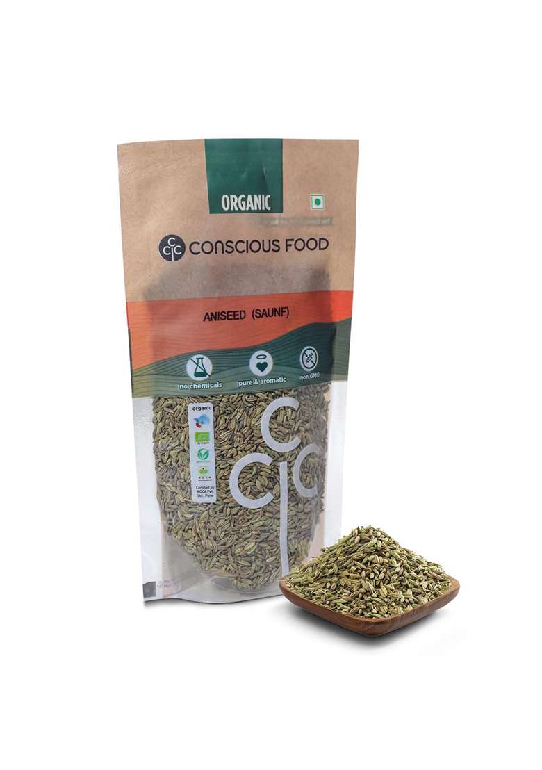 Conscious Food Saunf | Fennel Seeds Aniseed 100G Certified Organic Pure & Flavorful Chemical Free Pesticides - Indya