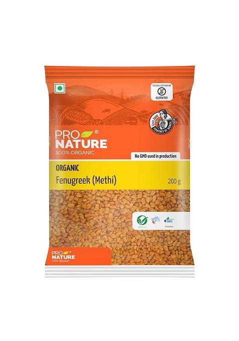 Pro Nature 100% Organic Fenugreek Seeds - 200G | Whole Natural Sabut Methi Dana Chemical-Free & Unpolished Ideal For Cooking Health Benefits