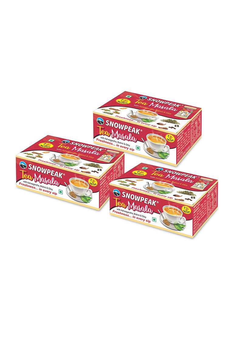 Snowpeak Chai Masala | Tea Powder With Ashwagandha, Giloy & Brahmi Immunity Boosting Stress-Relief 100% Natural Spices Pack Of 3 X 50G (150G Total) 50 Pouches 1G Each - Indya