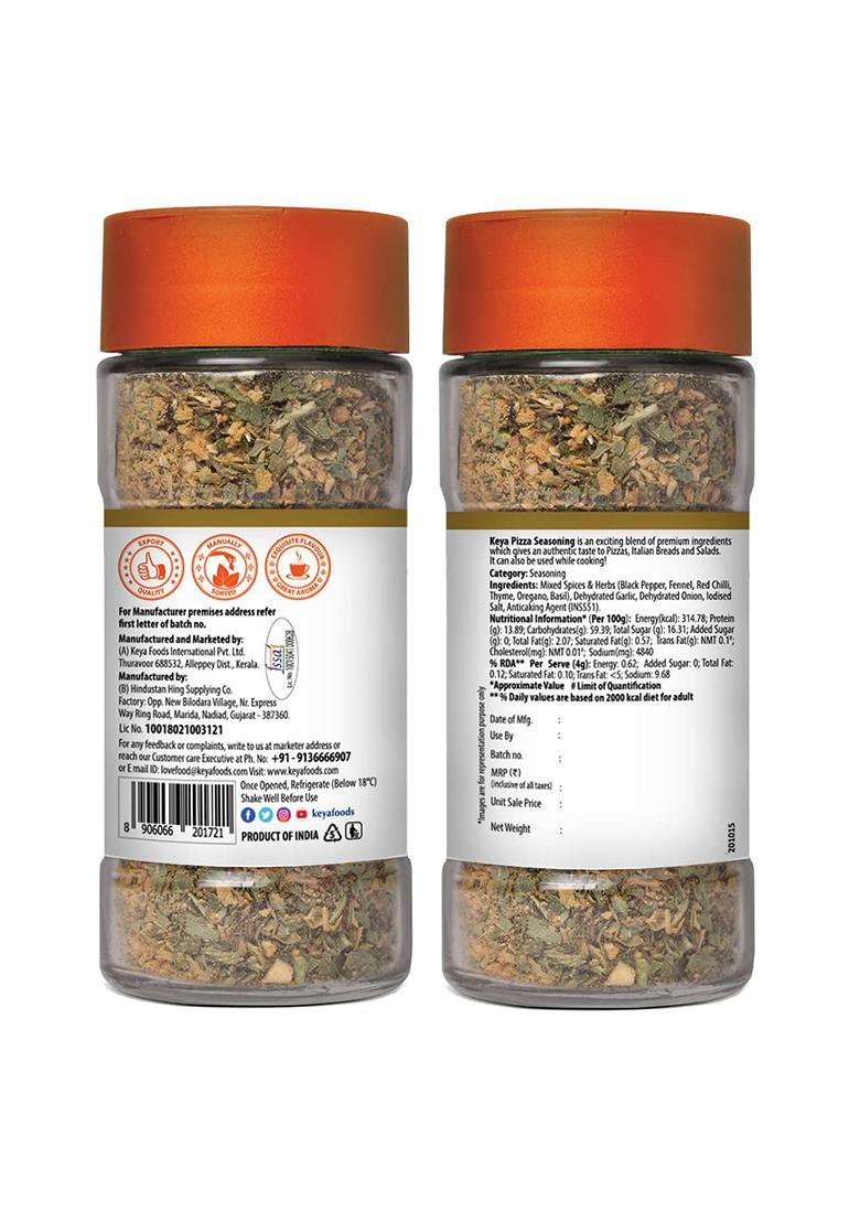 Keya Pizza Seasoning | All Natural & Healthy Spice Blend For Pizza, Pasta More Glass Bottle Premium Herbs And Spices Contains Freeze Dried Herbs| Export Quality No Preservatives The Rich Aroma That Lasts 45G