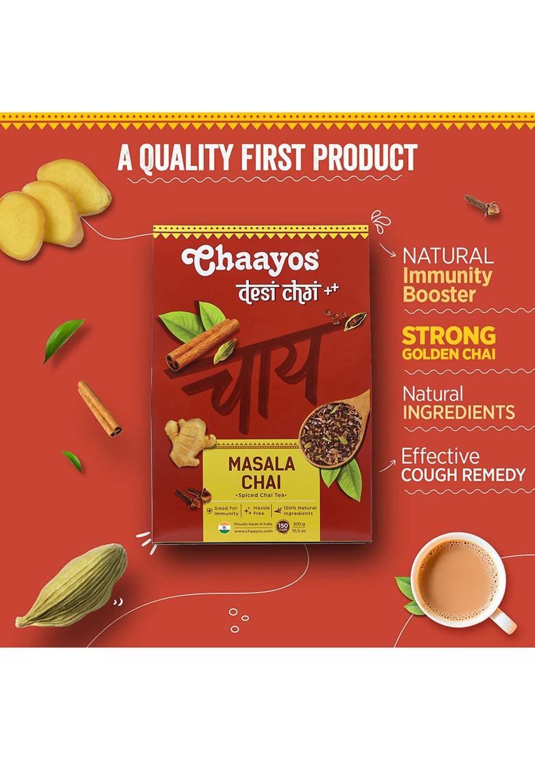 Chaayos Masala Tea 300G, Strong Chai With Goodness Of Adrak, Elaichi, Tulsi, Cinnamon & Clove For Lovers Across India, 100% Immunity Booster, All Natural Ingredients, Black