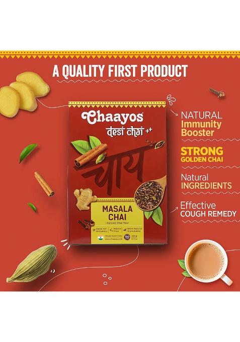 Chaayos Masala Tea 300G, Strong Chai With Goodness Of Adrak, Elaichi, Tulsi, Cinnamon & Clove For Lovers Across India, 100% Immunity Booster, All Natural Ingredients, Black