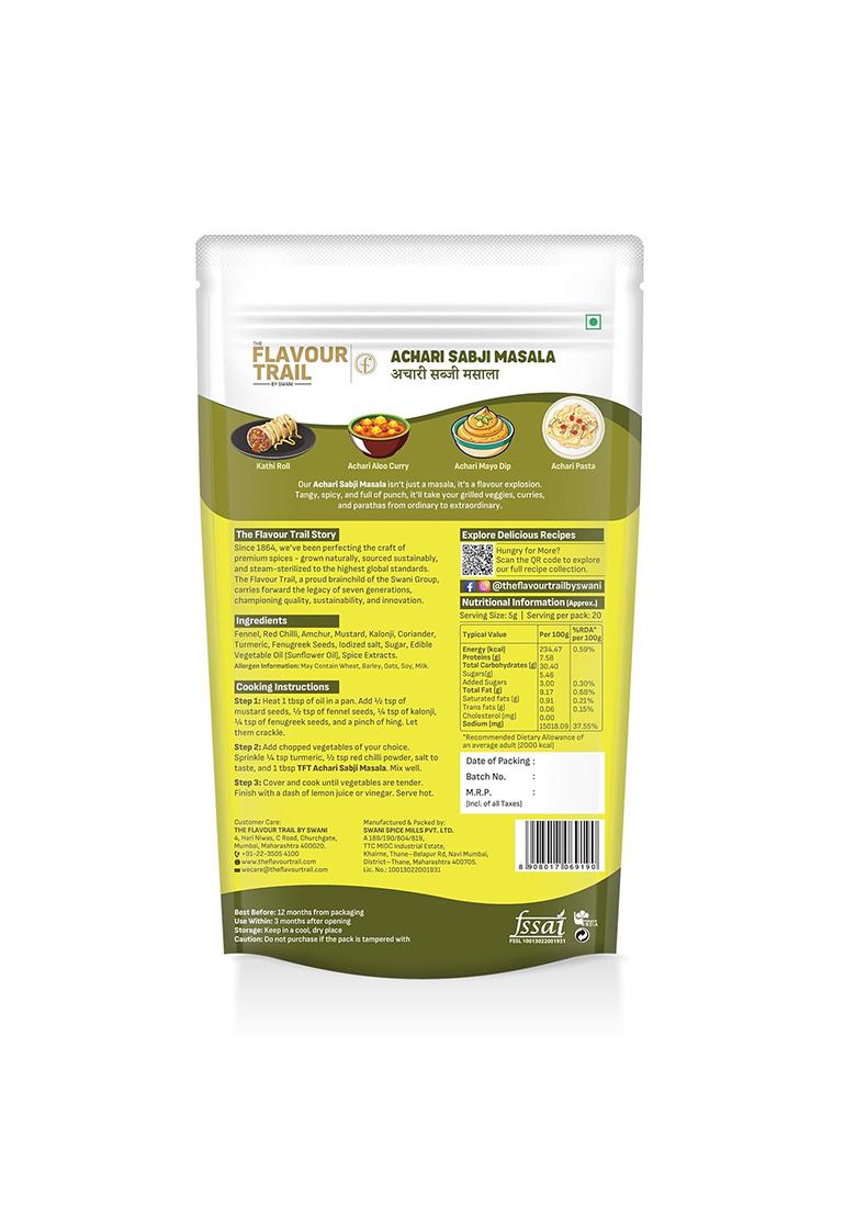 The Flavour Trail By Swani Pure & Natural Achari Sabji Masala/Vegetable Mix/Paneer Masala | Organically Farmed Hygienically Processed Pesticide-Free