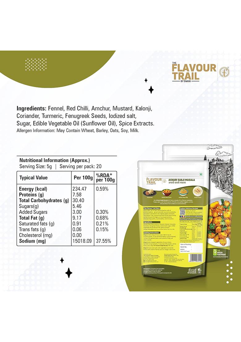 The Flavour Trail By Swani Pure & Natural Achari Sabji Masala/Vegetable Mix/Paneer Masala | Organically Farmed Hygienically Processed Pesticide-Free