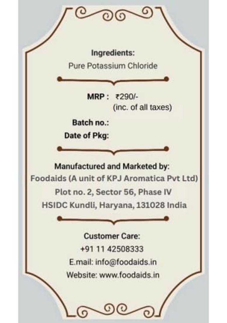 Foodaids Potassium Salt/Namak (300 Gm) Pack Of 3. Help In High Bp Patients And Electrolyte Balance] Sodium Free Salt For Cooking. Pure Chloride Powder.