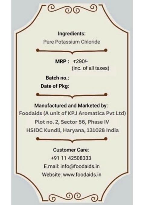 Foodaids Potassium Salt/Namak (300 Gm) Pack Of 3. Help In High Bp Patients And Electrolyte Balance] Sodium Free Salt For Cooking. Pure Chloride Powder.