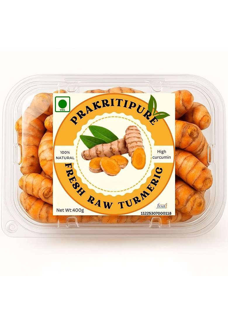Prakritipure Fresh Turmeric 400G (Kacchi Haldi ) 100% Natural & Chemical-Free, High Curcumin, Handpicked Raw Root Ideal For Cooking,Herbal Tea, Skincare Traditional Use (Kacha Halud)|Taaja Pasupu| Organic| Pachamanjal |Kachi | - Indya
