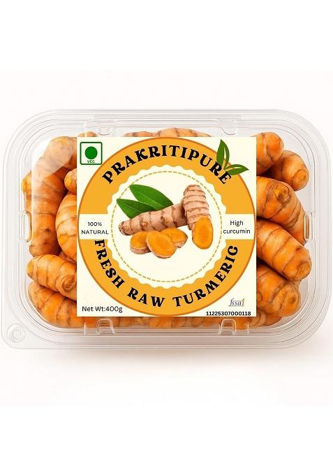 Prakritipure Fresh Turmeric 400G (Kacchi Haldi ) 100% Natural & Chemical-Free, High Curcumin, Handpicked Raw Root Ideal For Cooking,Herbal Tea, Skincare Traditional Use (Kacha Halud)|Taaja Pasupu| Organic| Pachamanjal |Kachi |