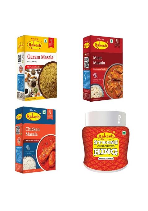 Rakesh Group Masala Combo Pack Chicken, Meat, Garam & Hing Powder (50G Each) 1 Pc Each