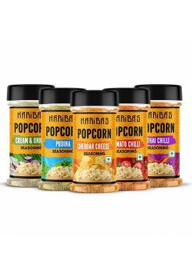 Haribas Combo Pack Of 5 Pop Corn Seasoning Powder | Tasty 50 G Each Sprinkle On Maggie/French Fries Cheddar Cheese Cream Butter & Onion Tomato Chilli Thai Pudina For Popcorn Nacho