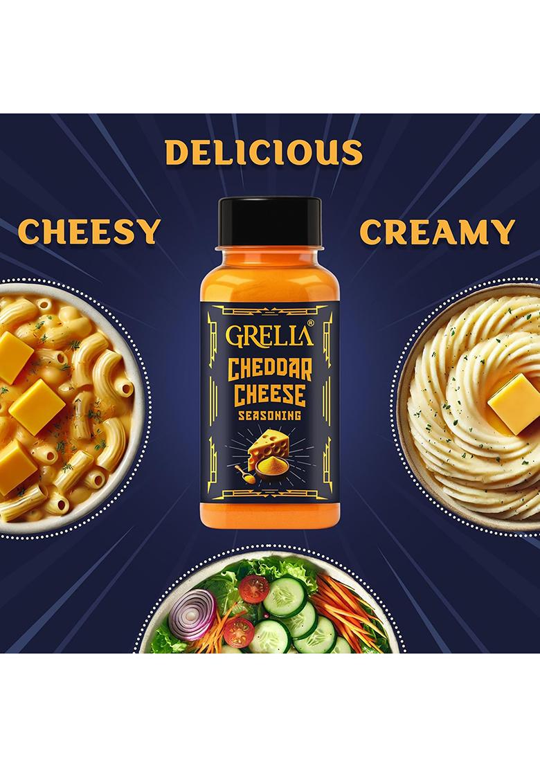 Grella Cheddar Cheese Powder For Popcorn |125 G | Pop Corn Seasoning Masala Pasta, Pizza, French Fries, Biryani, Chicken, Mac And Cheese, Taco, Makhana, Omelets