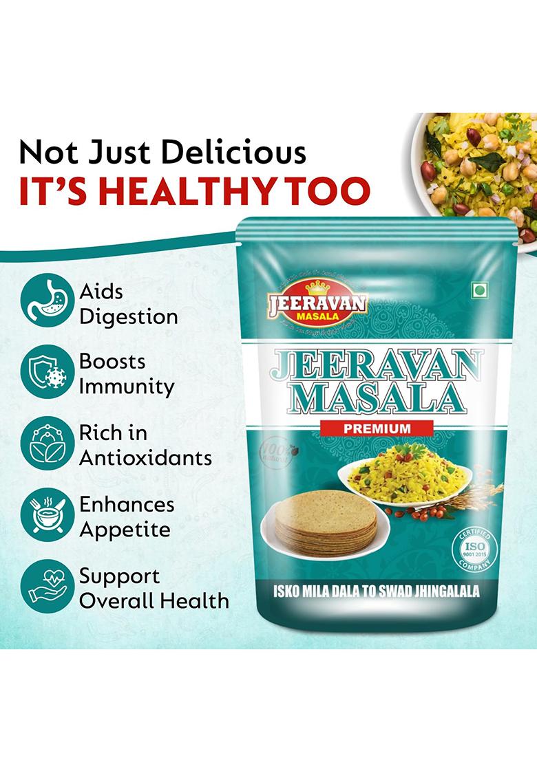 Jeeravan Masala Premium 500G | Natural Poha Powder Blend Of 32 Spices With Hing Raita, Fruit Chaat & Taste Maker Mix No Artificial Preservatives, Colors And Flavours