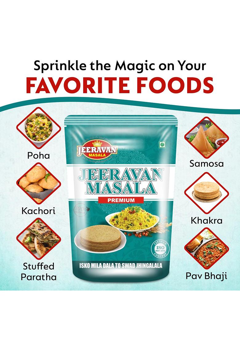Jeeravan Masala Premium 500G | Natural Poha Powder Blend Of 32 Spices With Hing Raita, Fruit Chaat & Taste Maker Mix No Artificial Preservatives, Colors And Flavours