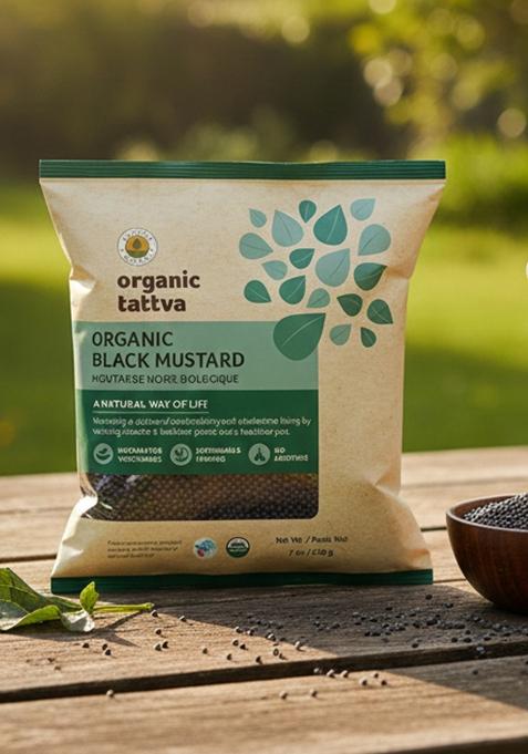 Organic Tattva 'Black Mustard', Quality Rai, Naturally Processed, From Farm Picked Fresh Seeds (100 G, Pouch)