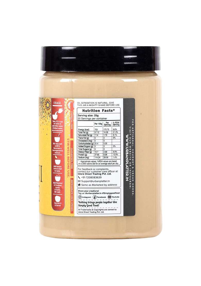 Urban Platter Tahini Paste, 500G (Smooth & Creamy White Sesame Tahina | Ideal For Hummus Shawarma Sauce) - Indya