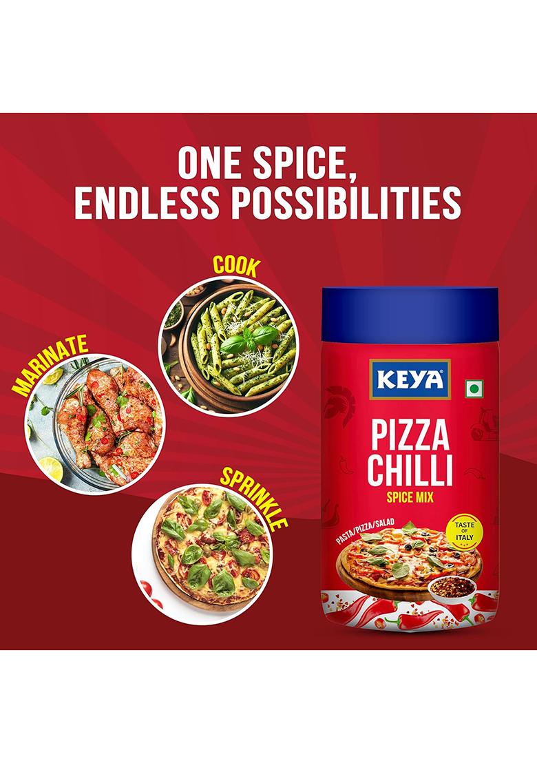 Keya Pizza Chilli Flakes | Seasonings |Multipurpose Seasoning| Zero Added Colours, Fillers, Additives & Preservatives 100% Natural Perfect For Pizza, Pasta, Potato, Sweet Corn, Makhana| 60G