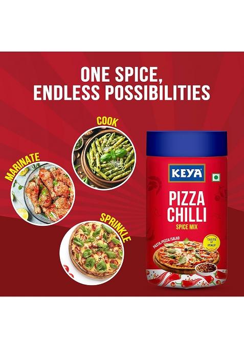 Keya Pizza Chilli Flakes | Seasonings |Multipurpose Seasoning| Zero Added Colours, Fillers, Additives & Preservatives 100% Natural Perfect For Pizza, Pasta, Potato, Sweet Corn, Makhana| 60G