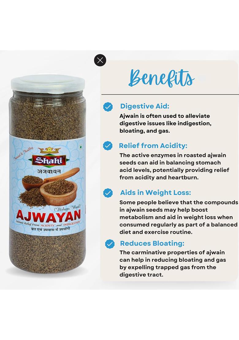 Shahi 100% Organic Roasted Ajwain Seeds 200G Pack | Carom Aromatic Digestive Support Mukhwas Ajwayan/Ajowan Health Benefits