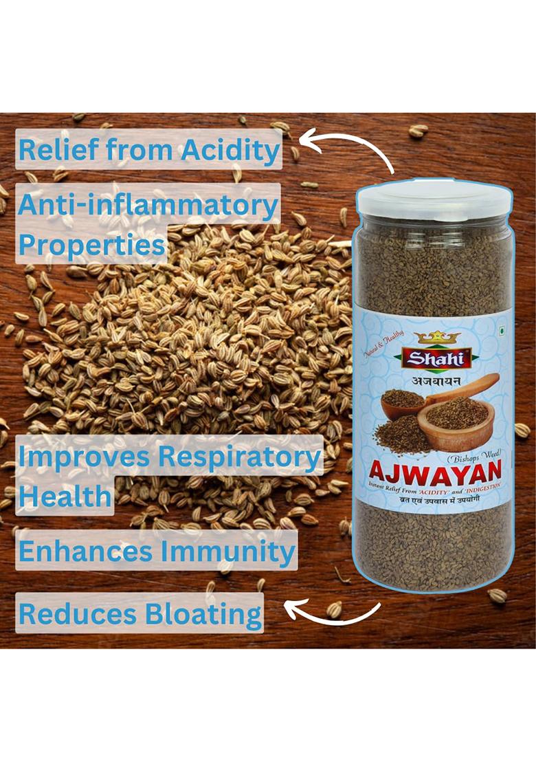 Shahi 100% Organic Roasted Ajwain Seeds 200G Pack | Carom Aromatic Digestive Support Mukhwas Ajwayan/Ajowan Health Benefits