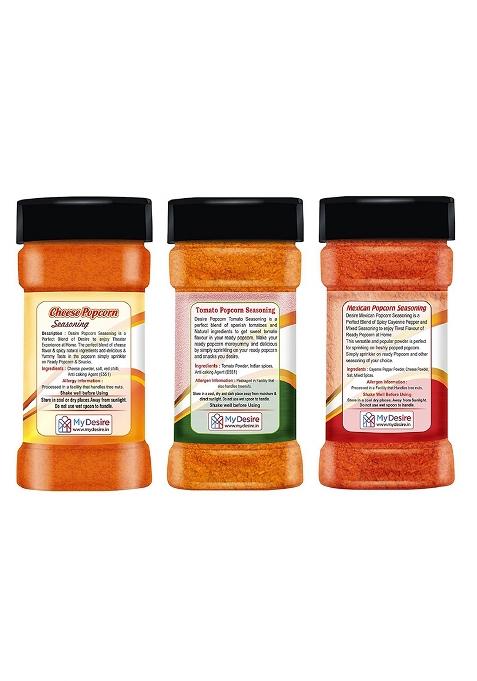 Desire Popcorn Seasonings Combo (Cheese,Tomato & Mexican) 50 Gram Each Perfect For Popcorn, Pasta, Pizza, Nachos, Fries | Rich Creamy Cheese Flavor Versatile Topping Snacks