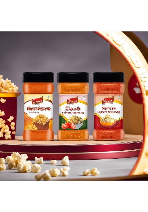 Desire Popcorn Seasonings Combo (Cheese,Tomato & Mexican) 50 Gram Each Perfect For Popcorn, Pasta, Pizza, Nachos, Fries | Rich Creamy Cheese Flavor Versatile Topping Snacks