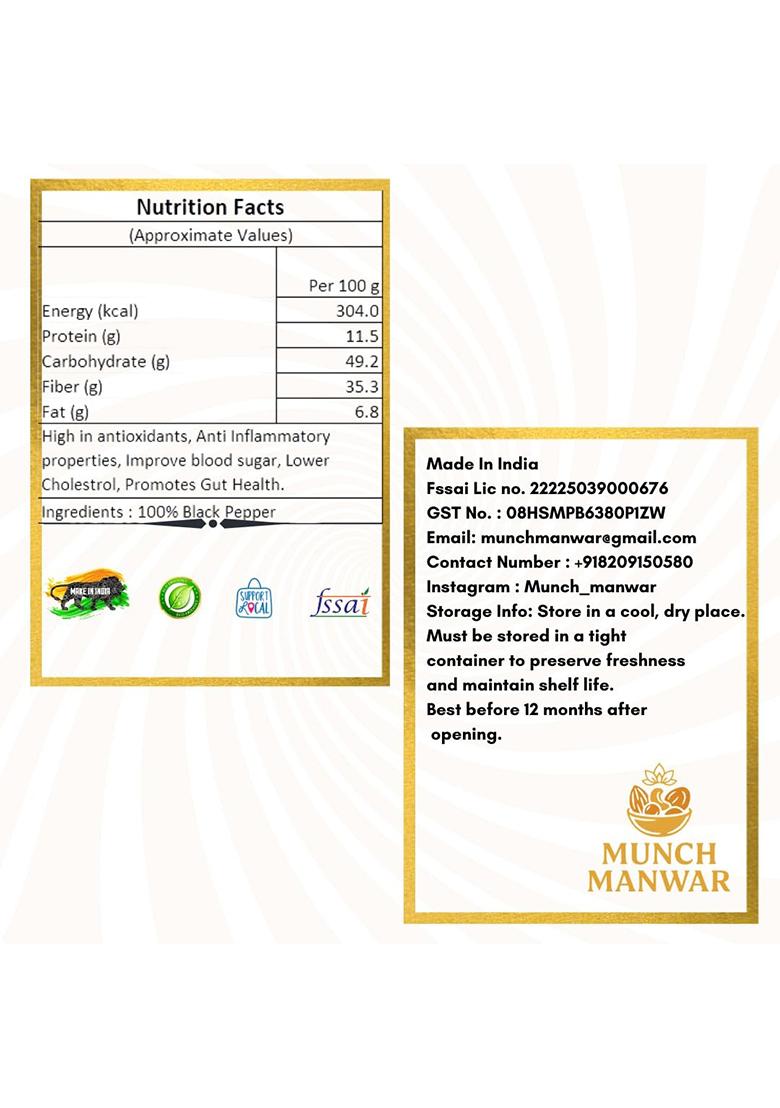 Munch Manwar Premium Whole Black Peppercorns, Natural Aromatic Spice For Cooking And Seasoning, Handpicked Quality (1 Kg)