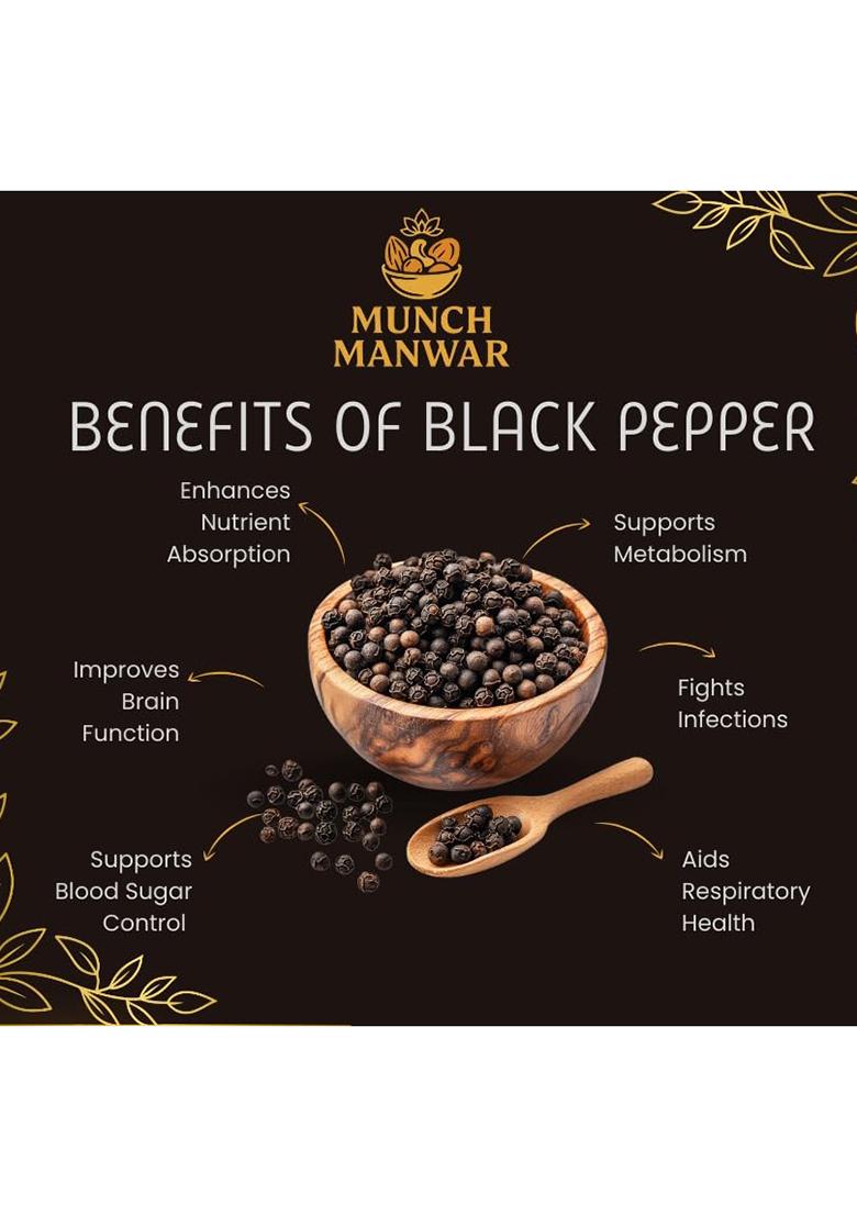 Munch Manwar Premium Whole Black Peppercorns, Natural Aromatic Spice For Cooking And Seasoning, Handpicked Quality (1 Kg)