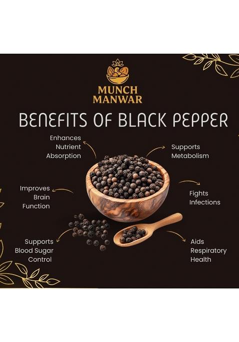 Munch Manwar Premium Whole Black Peppercorns, Natural Aromatic Spice For Cooking And Seasoning, Handpicked Quality (1 Kg)